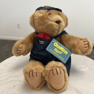 VTG OshKosh B' Gosh teddy bear plush toy overalls hat‎ NOS NWT Eden Toys